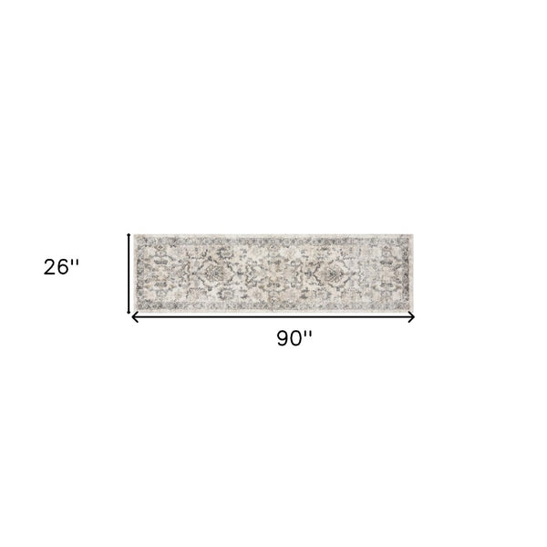HomeRoots 8' Elegant Ivory and Gray Floral Medallion Area Rug - Durable, Low-Maintenance Design for Homes 7' Runner 353868