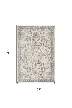 HomeRoots 8' Elegant Ivory and Gray Floral Medallion Area Rug - Durable, Low-Maintenance Design for Homes 3' X 5' 353869