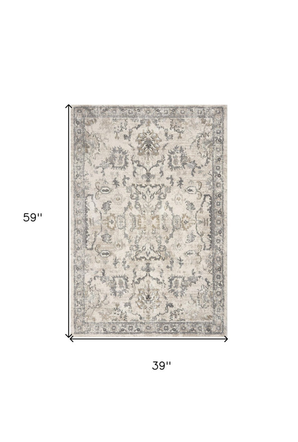 HomeRoots 8' Elegant Ivory and Gray Floral Medallion Area Rug - Durable, Low-Maintenance Design for Homes 3' X 5' 353869