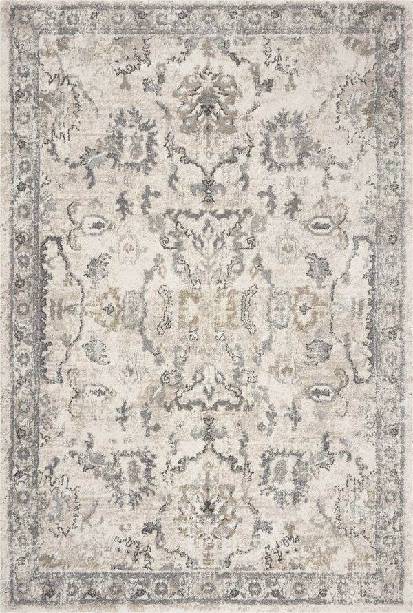 HomeRoots 8' Elegant Ivory and Gray Floral Medallion Area Rug - Durable, Low-Maintenance Design for Homes 3' X 5' 353869