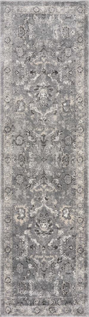 Homeroots 7' Gray Floral Worn Faded Runner Rug  Polypropylene 353870