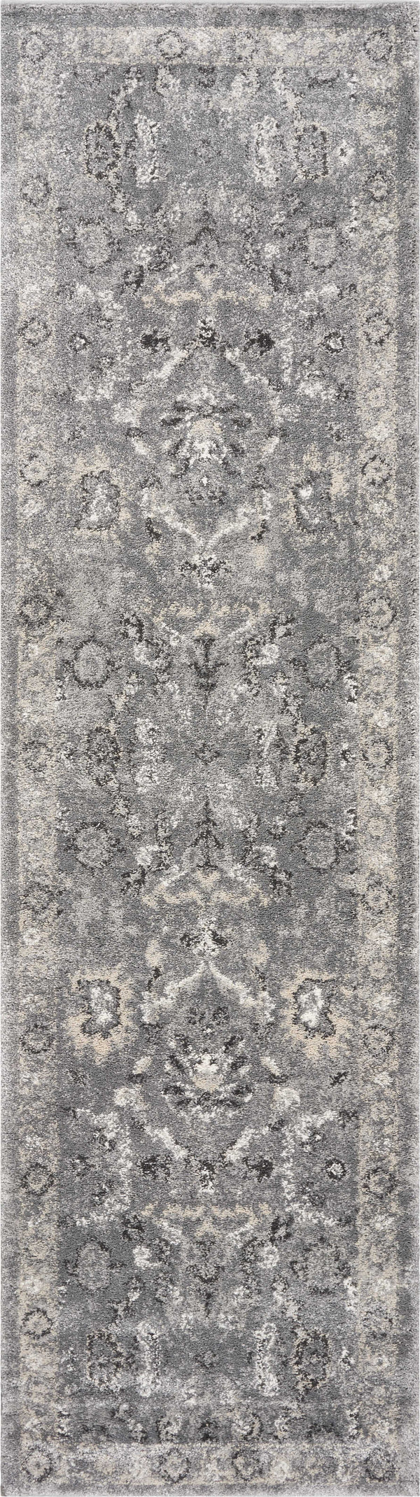 Homeroots 7' Gray Floral Worn Faded Runner Rug  Polypropylene 353870