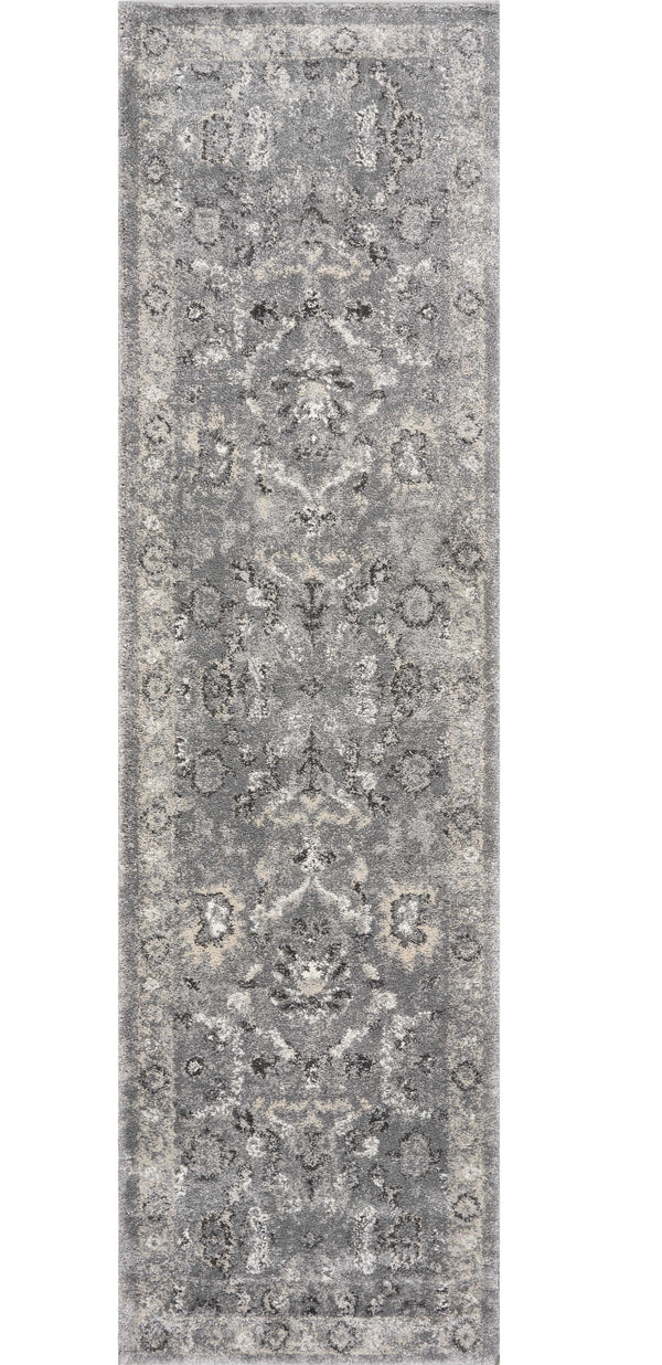 Homeroots 7' Gray Floral Worn Faded Runner Rug  Polypropylene 353870