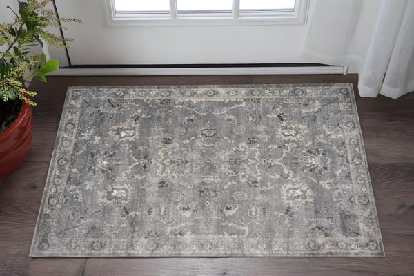 HomeRoots 9' Elegant Floral Medallion Area Rug in Gray Tones - Perfect for Living Rooms and Open Spaces 3' X 5' 353871