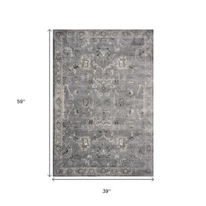 HomeRoots 9' Elegant Floral Medallion Area Rug in Gray Tones - Perfect for Living Rooms and Open Spaces 3' X 5' 353871