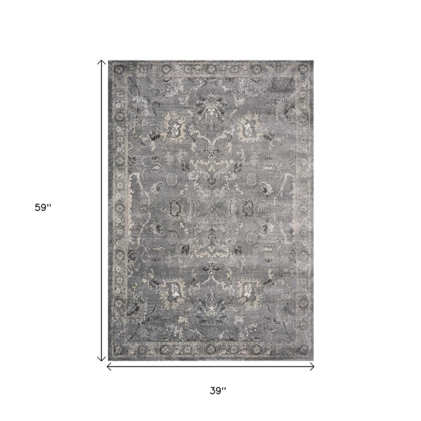 HomeRoots 9' Elegant Floral Medallion Area Rug in Gray Tones - Perfect for Living Rooms and Open Spaces 3' X 5' 353871