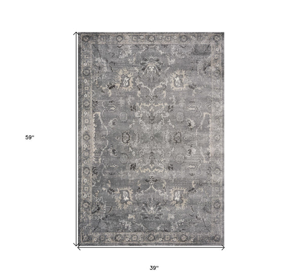 Homeroots 3' X 5' Gray Floral Area Rug  Polypropylene 353871