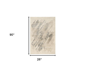 Homeroots 7' Gray And Ivory Abstract Runner Rug  Polypropylene 353875