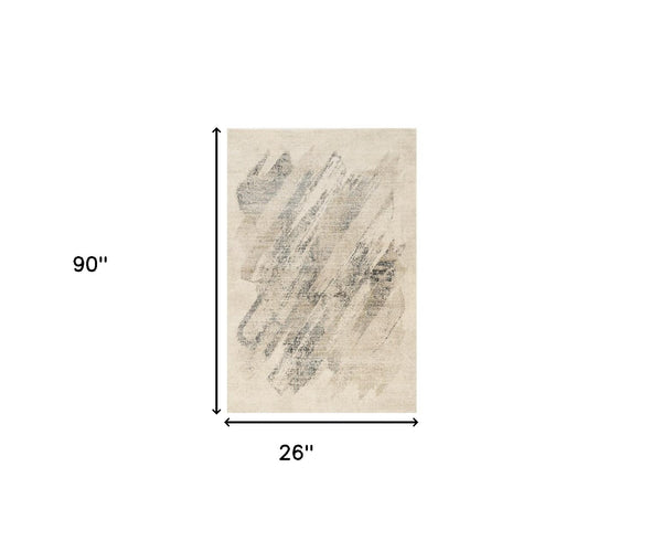 Homeroots 7' Gray And Ivory Abstract Runner Rug  Polypropylene 353875