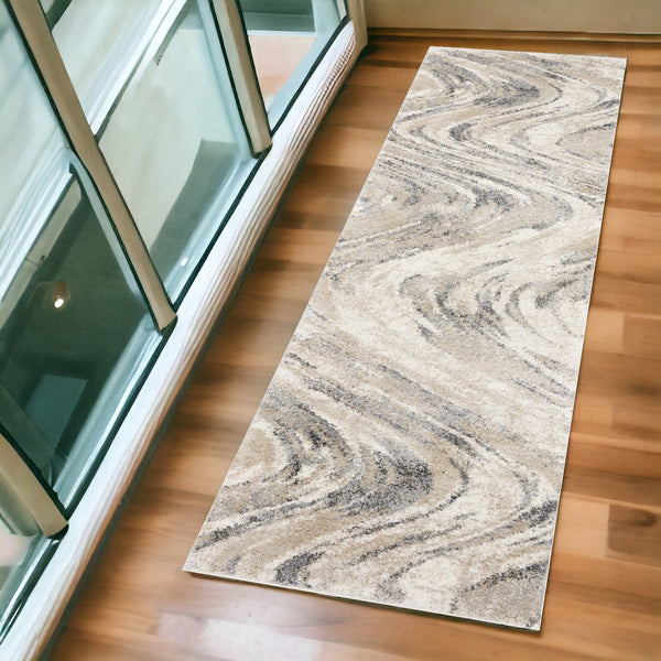 Homeroots 7' Natural Abstract Runner Rug  Polypropylene 353876