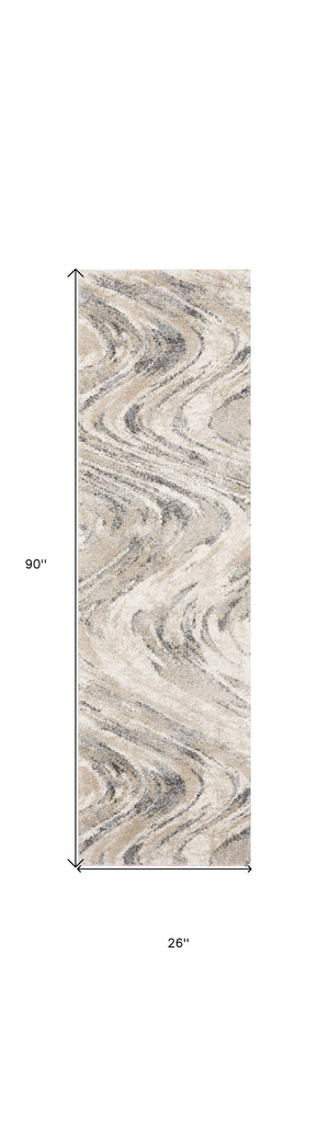 Homeroots 7' Natural Abstract Runner Rug  Polypropylene 353876