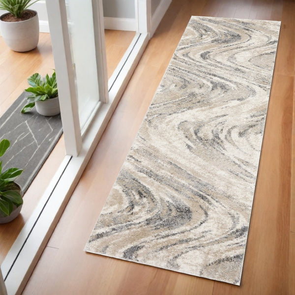 HomeRoots 7' Gray and Tan Abstract Area Rug - Modern Design for Living Rooms, Dining, and Bedrooms 7' Runner 353876