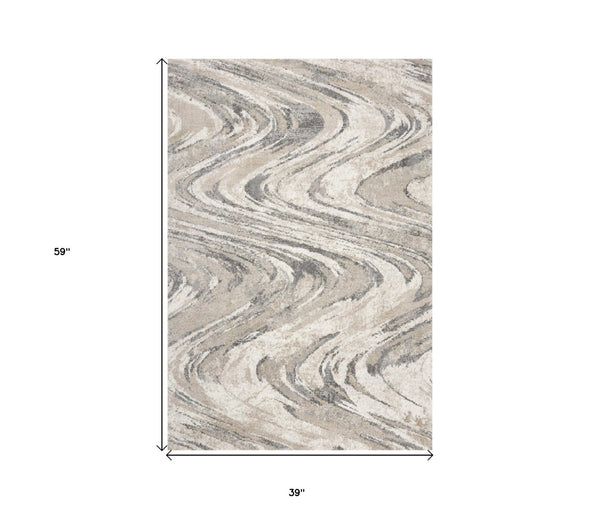 HomeRoots 7' Gray and Tan Abstract Area Rug - Modern Design for Living Rooms, Dining, and Bedrooms 3' X 5' 353877