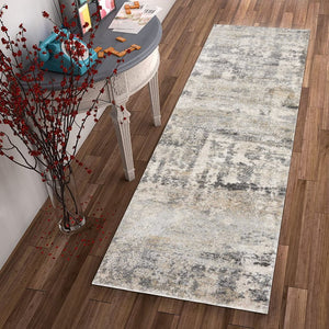 HomeRoots 7' Modern Gray and Tan Abstract Area Rug – Durable, Easy-Care, Stylish Addition for Any Space 7' Runner 353880