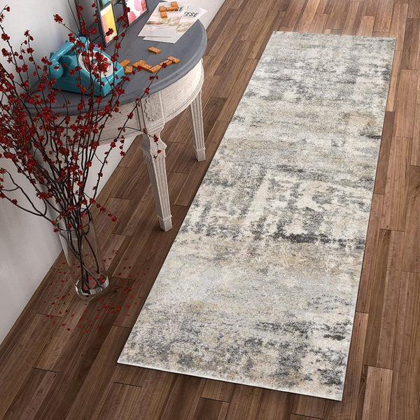HomeRoots 7' Modern Gray and Tan Abstract Area Rug – Durable, Easy-Care, Stylish Addition for Any Space 7' Runner 353880