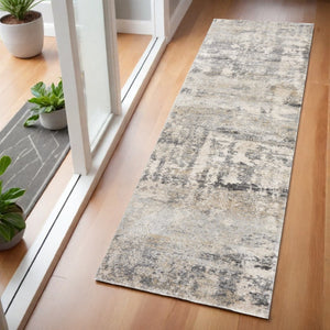 HomeRoots 7' Modern Gray and Tan Abstract Area Rug – Durable, Easy-Care, Stylish Addition for Any Space 7' Runner 353880