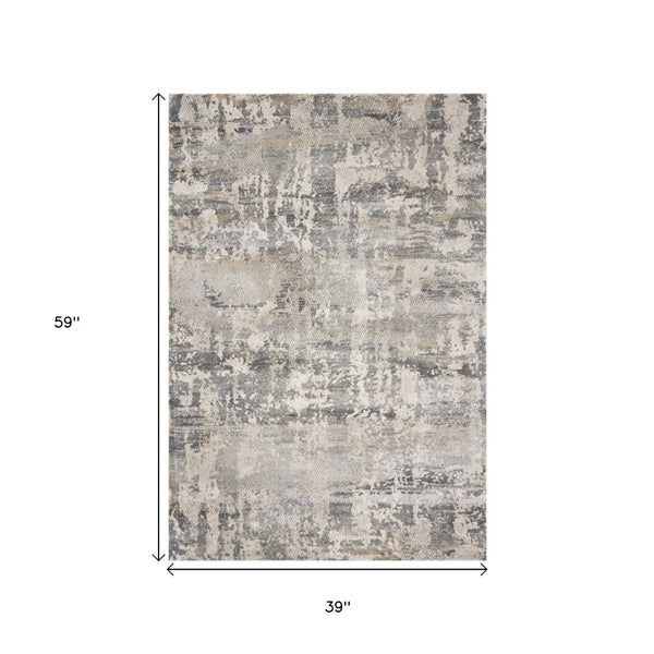HomeRoots 7' Modern Gray and Tan Abstract Area Rug – Durable, Easy-Care, Stylish Addition for Any Space 3' x 5' 353881