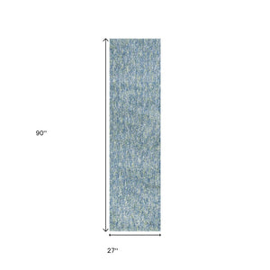 HomeRoots 8' Blue and White Abstract Hand-Woven Rug – Modern Artistry for Living Rooms, Durable & Easy Care 8' Runner 353892