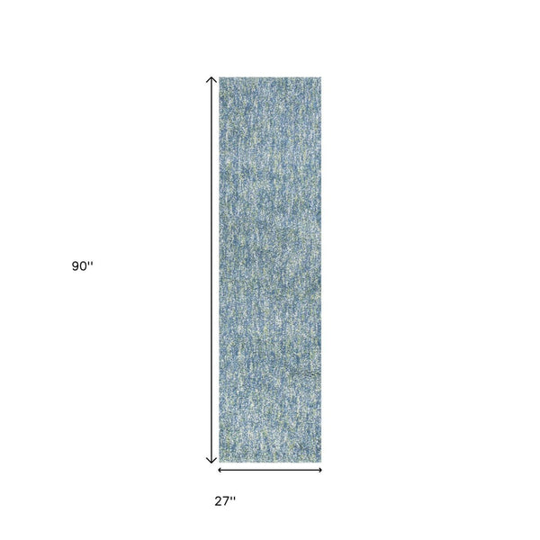 HomeRoots 8' Blue and White Abstract Hand-Woven Rug – Modern Artistry for Living Rooms, Durable & Easy Care 8' Runner 353892