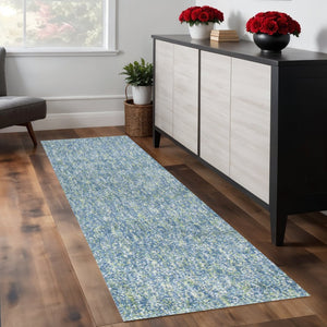 HomeRoots 8' Blue and White Abstract Hand-Woven Rug – Modern Artistry for Living Rooms, Durable & Easy Care 8' Runner 353892