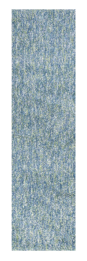 HomeRoots 8' Blue and White Abstract Hand-Woven Rug – Modern Artistry for Living Rooms, Durable & Easy Care 8' Runner 353892