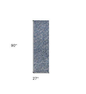 HomeRoots 5' Hand-Woven Indigo and Ivory Abstract Area Rug - Contemporary Design for Modern Spaces 8' Runner 353893