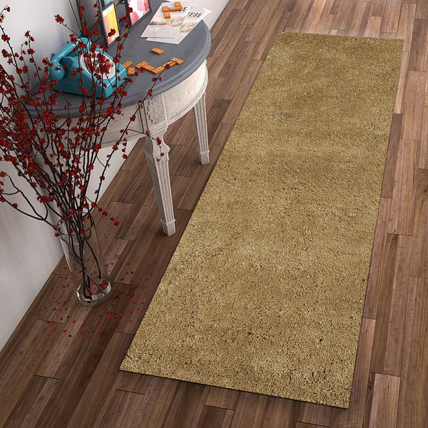 Homeroots 8' Gold Indoor Shag Runner Rug  Polyester 353900