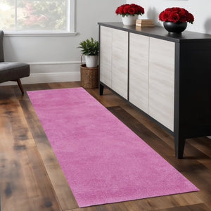 HomeRoots 8' Hot Pink Hand-Woven Round Rug - Vibrant Artisan-Made Design for Stylish Warmth and Comfort 8' Runner 353905