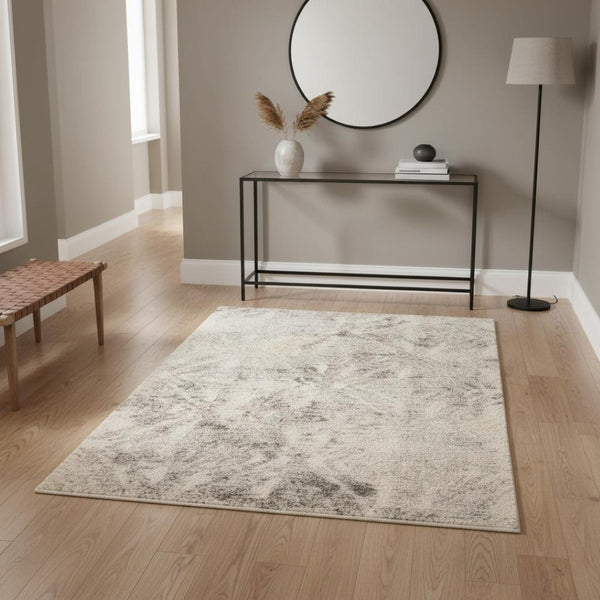 HomeRoots 7' Modern Gray and Ivory Diamond Area Rug - Durable, Stylish Design for Any Decor Style, 94" x 118" 4' X 6' 353909