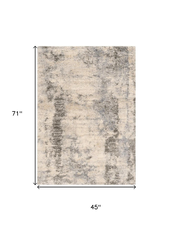 HomeRoots 8' Modern Ivory and Blue Abstract Area Rug - Durable, Stain-Resistant Design for Stylish Living Spaces 4' X 6' 353910