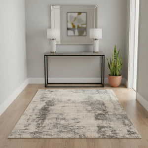 HomeRoots 8' Modern Ivory and Blue Abstract Area Rug - Durable, Stain-Resistant Design for Stylish Living Spaces 4' X 6' 353910