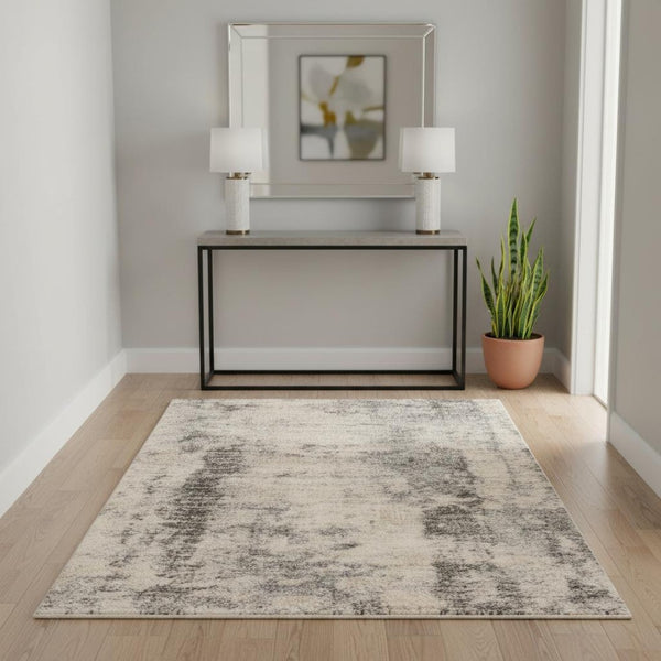 HomeRoots 8' Modern Ivory and Blue Abstract Area Rug - Durable, Stain-Resistant Design for Stylish Living Spaces 4' X 6' 353910