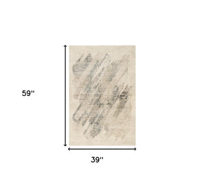 Homeroots 3' X 5' Gray And Ivory Abstract Worn Faded Area Rug  Polypropylene 353911