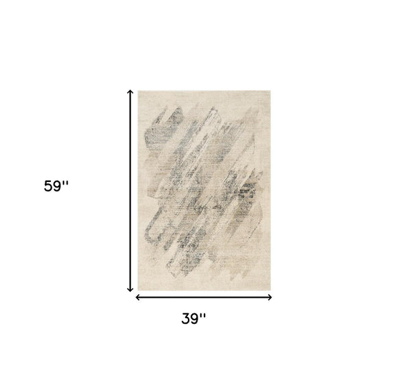 Homeroots 3' X 5' Gray And Ivory Abstract Worn Faded Area Rug  Polypropylene 353911