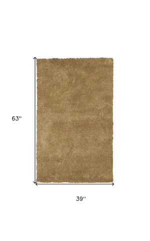 Homeroots 3' X 5' Gold Plain Area Rug  Polyester 353930