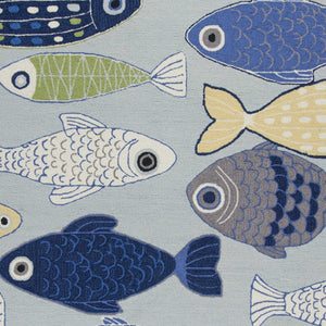 Homeroots 3' X 5' Light Blue And Dark Blue Fishes Hand Tufted Area Rug  Polyester 353937