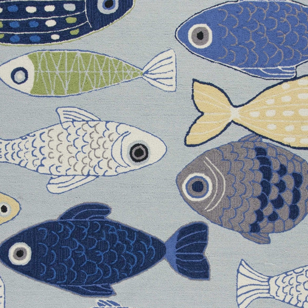 Homeroots 3' X 5' Light Blue And Dark Blue Fishes Hand Tufted Area Rug  Polyester 353937