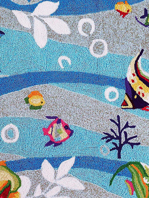 Homeroots 3' X 5' Blue Hand Hooked Marine Life Indoor Area Rug  Polyester 353938