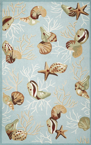 Homeroots 3' X 5' Blue Corals And Shells Area Rug  Polyester 353939