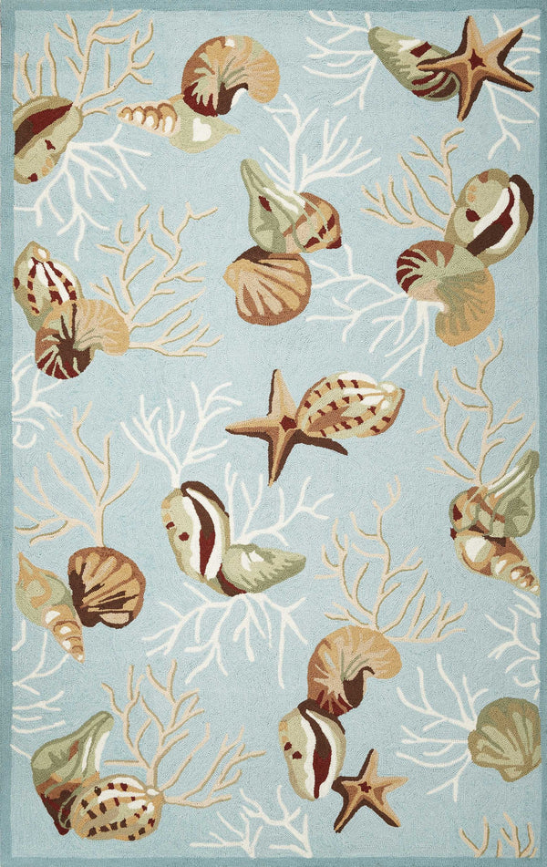 Homeroots 3' X 5' Blue Corals And Shells Area Rug  Polyester 353939
