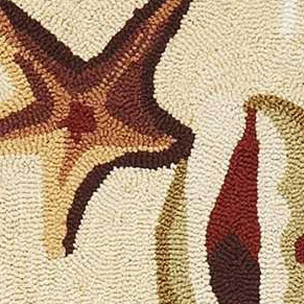 HomeRoots 3' Hand-Tufted Coastal Area Rug Featuring Beige, Green, and Brown Seashell Motif for Any Room 3' X 5' 353941