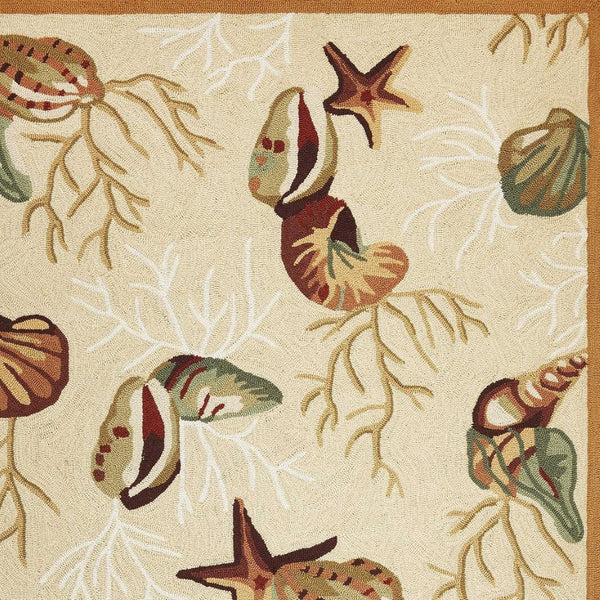 HomeRoots 3' Hand-Tufted Coastal Area Rug Featuring Beige, Green, and Brown Seashell Motif for Any Room 3' X 5' 353941