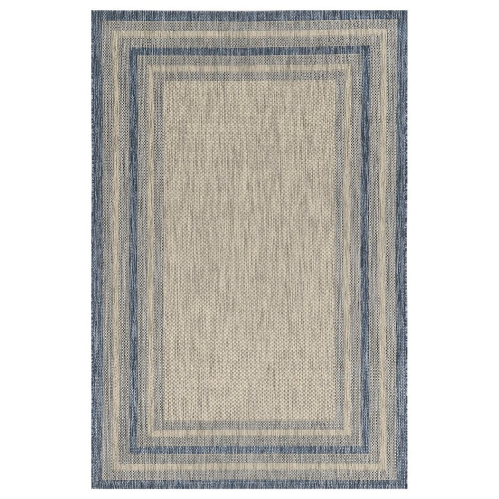 HomeRoots 5' Stylish Grey and Denim Bordered Area Rug - UV Treated, Durable, Low-Maintenance for Modern Homes 5" x 8" 353954