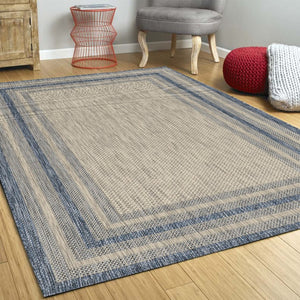 HomeRoots 5' Stylish Grey and Denim Bordered Area Rug - UV Treated, Durable, Low-Maintenance for Modern Homes 5" x 8" 353954