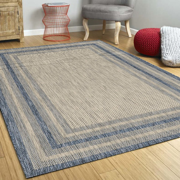 HomeRoots 5' Stylish Grey and Denim Bordered Area Rug - UV Treated, Durable, Low-Maintenance for Modern Homes 5" x 8" 353954