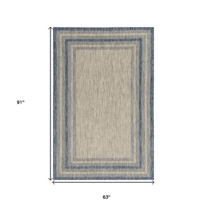 HomeRoots 5' Stylish Grey and Denim Bordered Area Rug - UV Treated, Durable, Low-Maintenance for Modern Homes 5" x 8" 353954