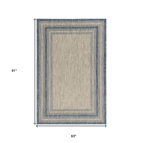 HomeRoots 5' Stylish Grey and Denim Bordered Area Rug - UV Treated, Durable, Low-Maintenance for Modern Homes 5" x 8" 353954