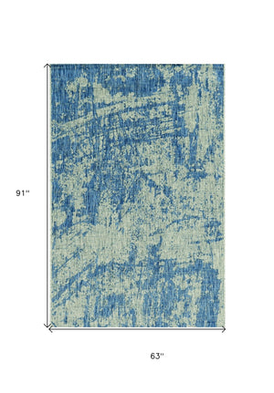 HomeRoots 5' Blue and Green Abstract Area Rug - Modern Indoor Outdoor Design, Durable, Easy Maintenance, Versatile 5' x 7' 353955