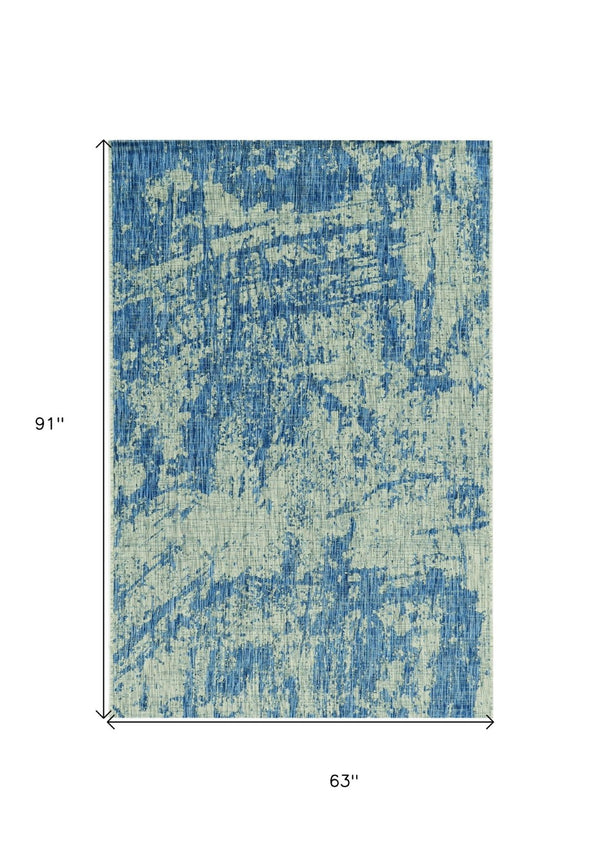 HomeRoots 5' Blue and Green Abstract Area Rug - Modern Indoor Outdoor Design, Durable, Easy Maintenance, Versatile 5' x 7' 353955