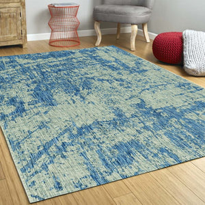HomeRoots 5' Blue and Green Abstract Area Rug - Modern Indoor Outdoor Design, Durable, Easy Maintenance, Versatile 5' x 7' 353955